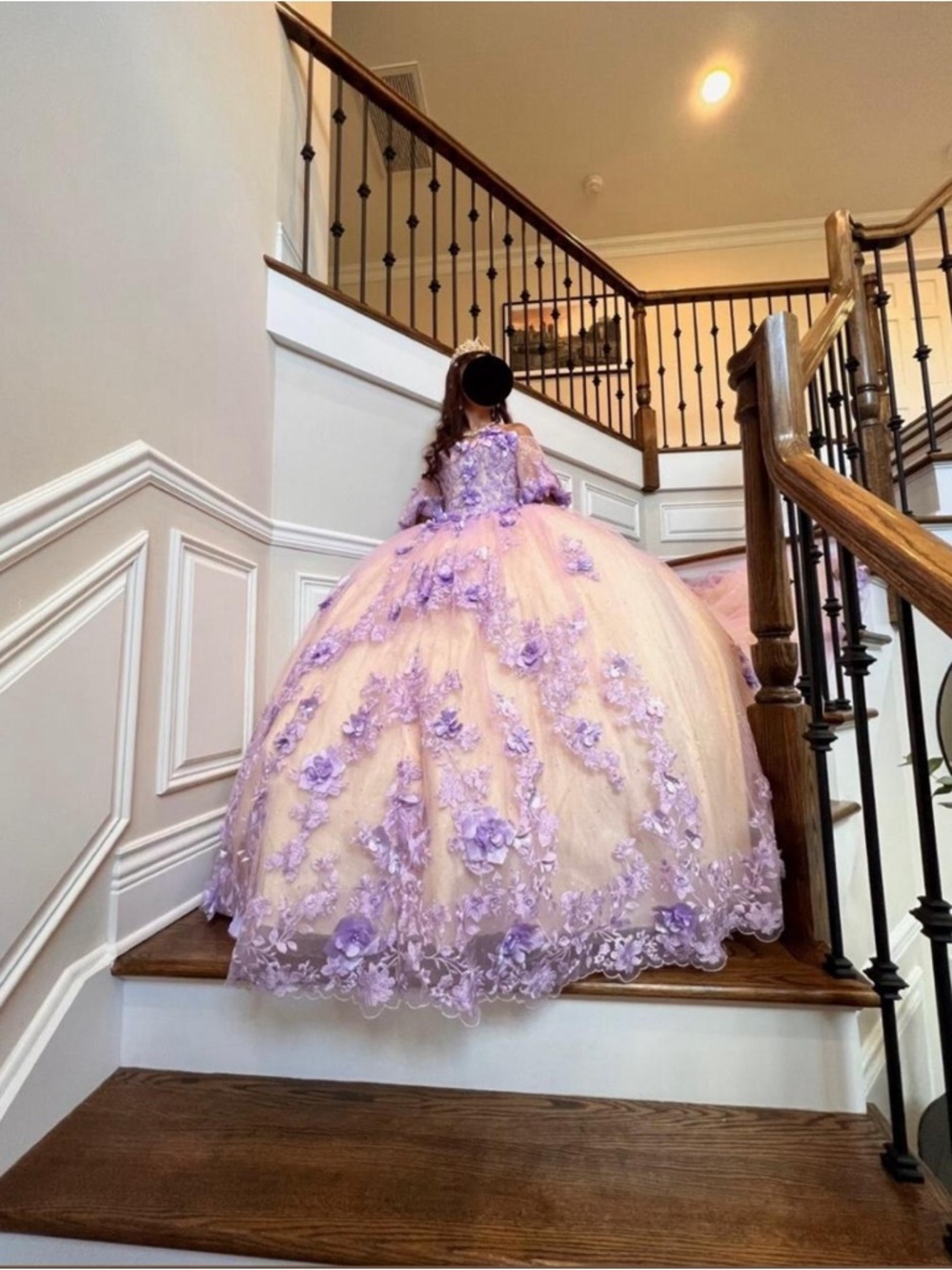 Cream & Lilac Floral Embroidered Ball Gown Dress For Quince/Sweet16- Women